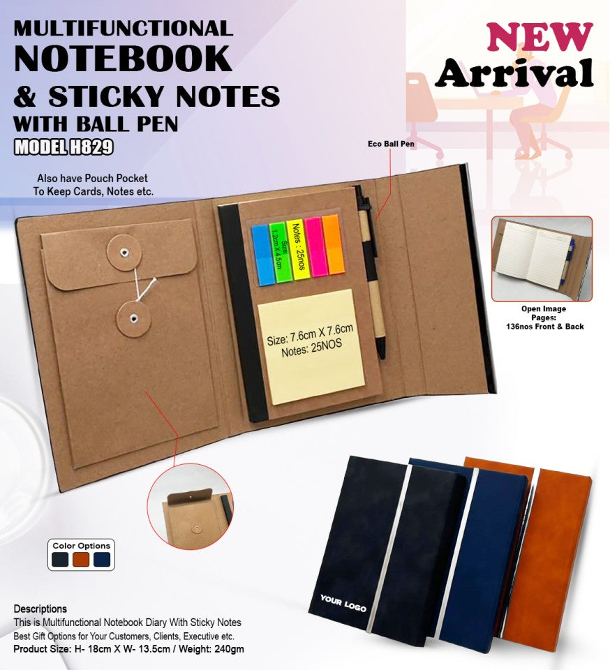 MULTIFUNCTIONAL NOTEBOOK DIARY & STICKY NOTES WITH ECO BALL PEN