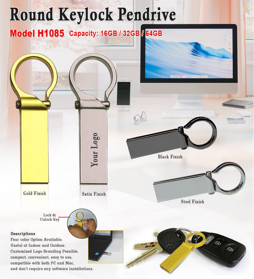 Round Keylock Pendrive - Gold