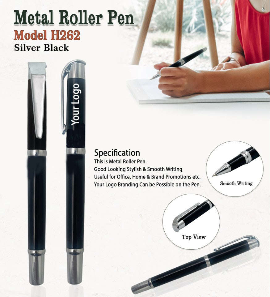 Metal Roller Pen - Silver Black